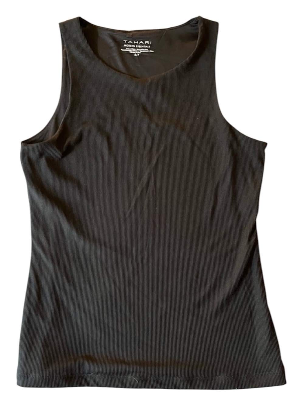Tahari Black Ribbed Crewneck Tank
